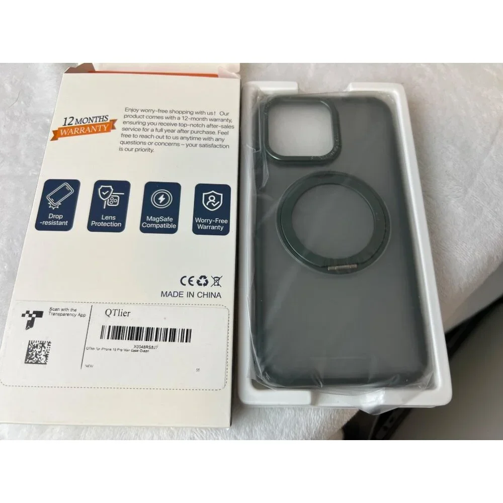 QTlier Green case iPhone 15 promax, 360 Rotatable Ring Stand, Raised Camera Fram